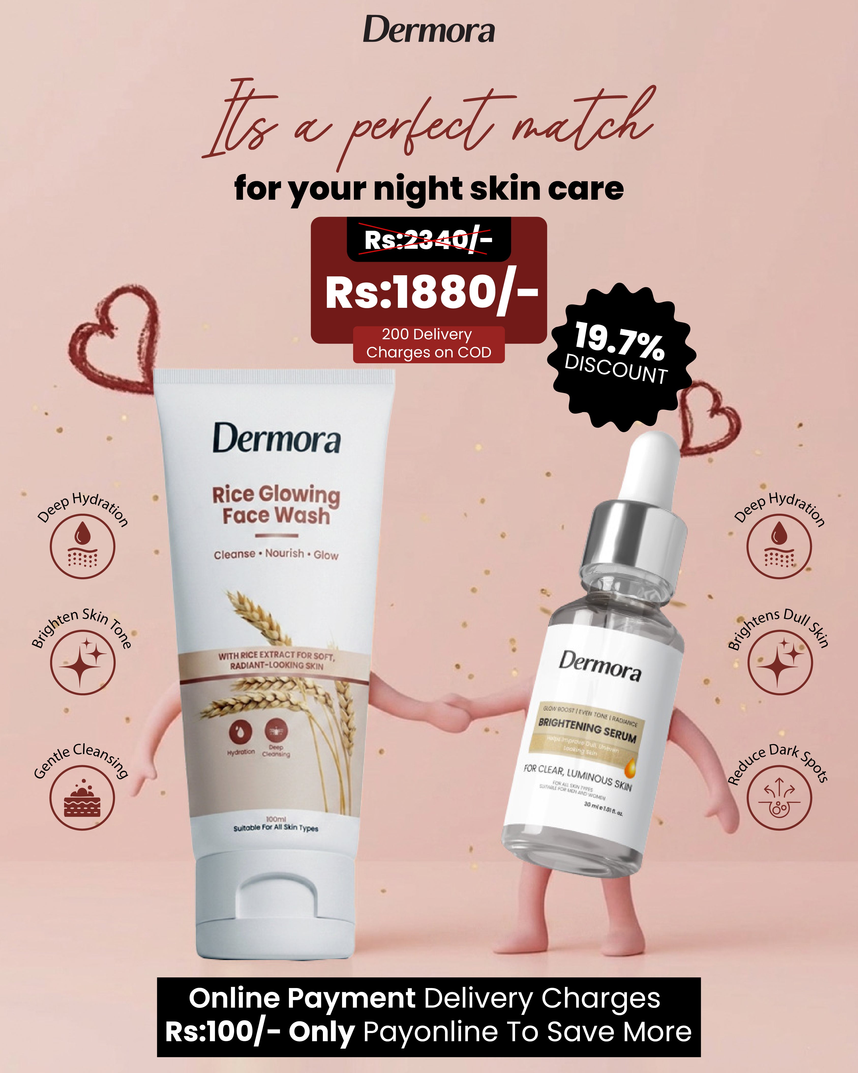 Dermora Rice Glowing Face Wash & Brightening Serum Night Care Bundle