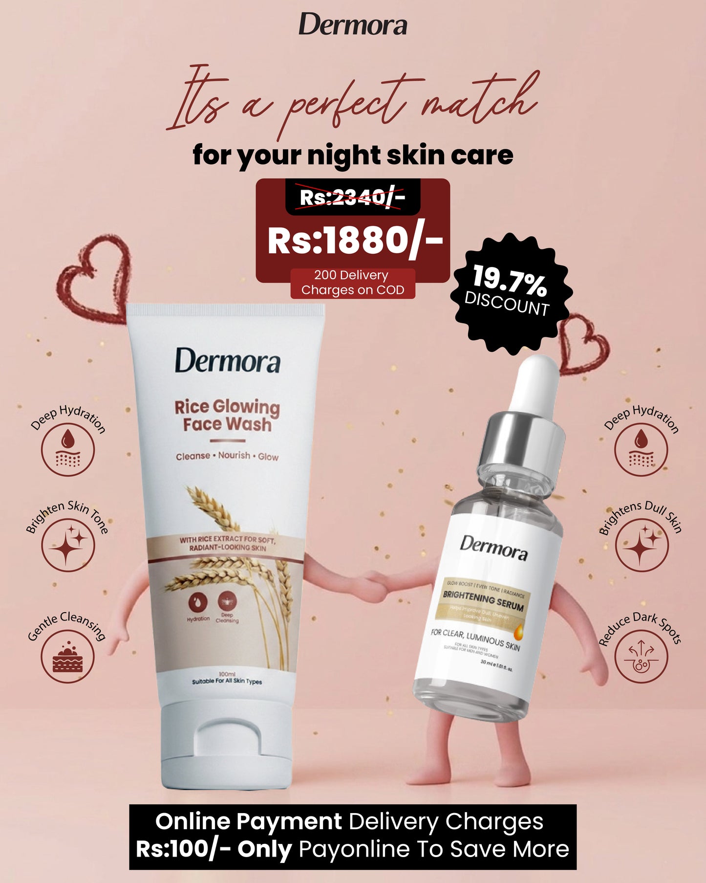 Dermora Rice Glowing Face Wash & Brightening Serum Night Care Bundle