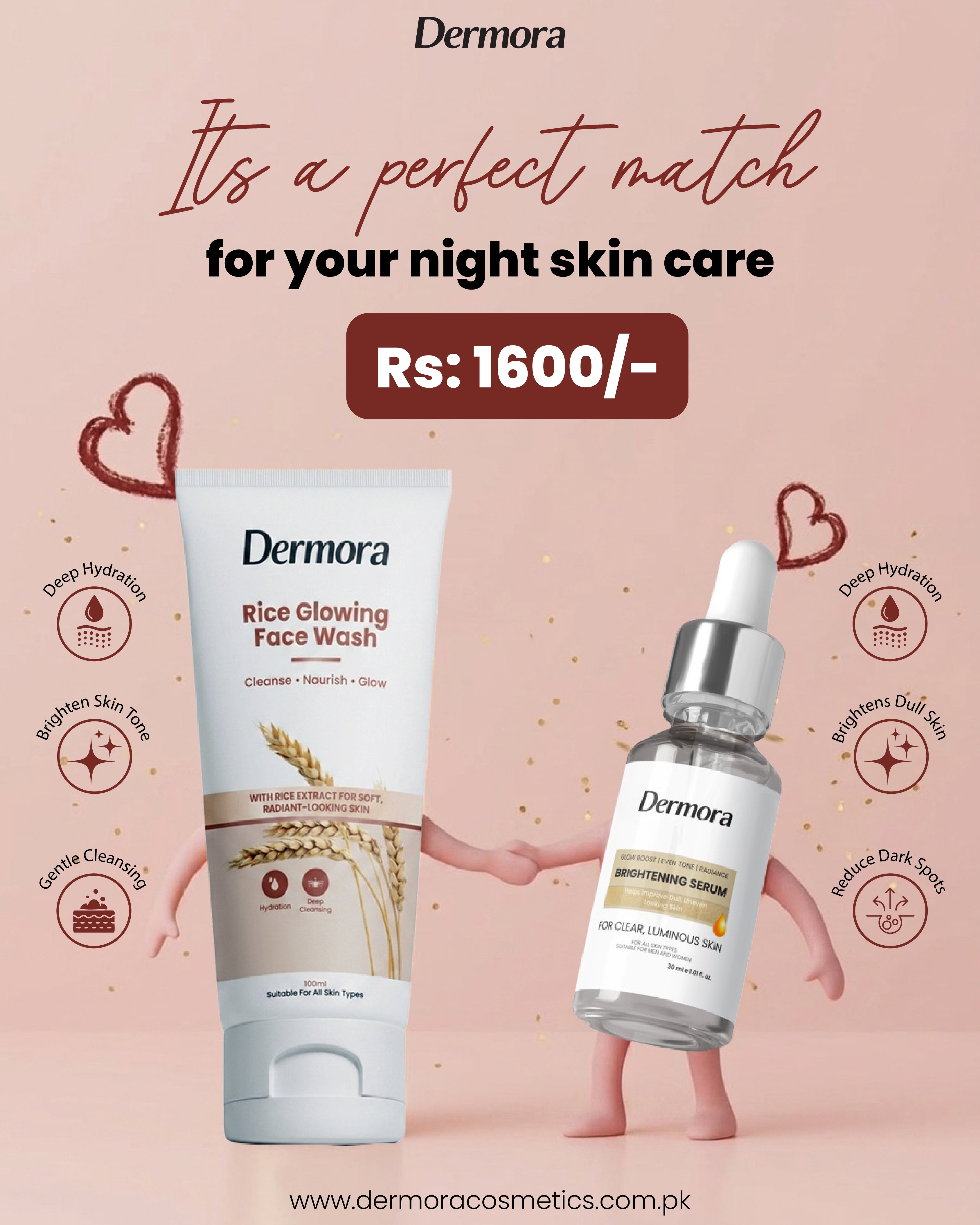 Dermora Rice Glowing Face Wash & Brightening Serum Night Care Bundle
